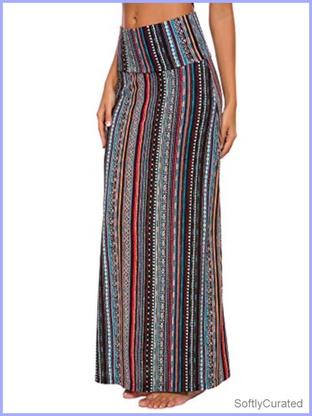 Spandex Maxi Skirt High Waist Flared Fold-Over Lounge